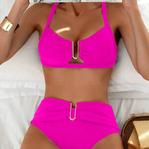 Hot Pink Women's Ruched Separated Swimwear